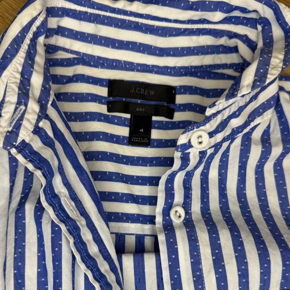 J.Crew Blue White Striped Swiss Dot Button Down Shirt Size 4 - Picture 3 of 7